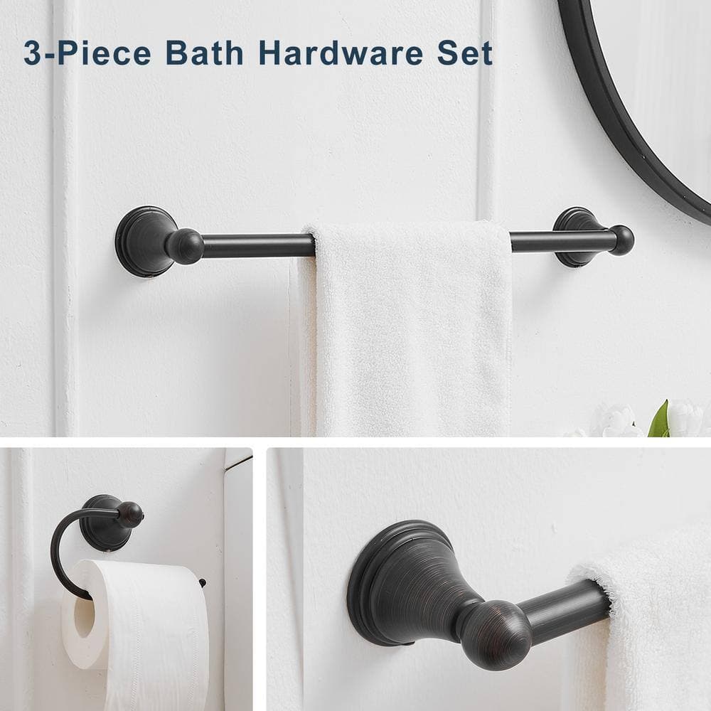 BWE 3-Piece Bath Hardware Set Accessories 18,24 in . Towel Bars and Toilet Paper Holder, Towel Ring in Oil Rubbed Bronze (2)