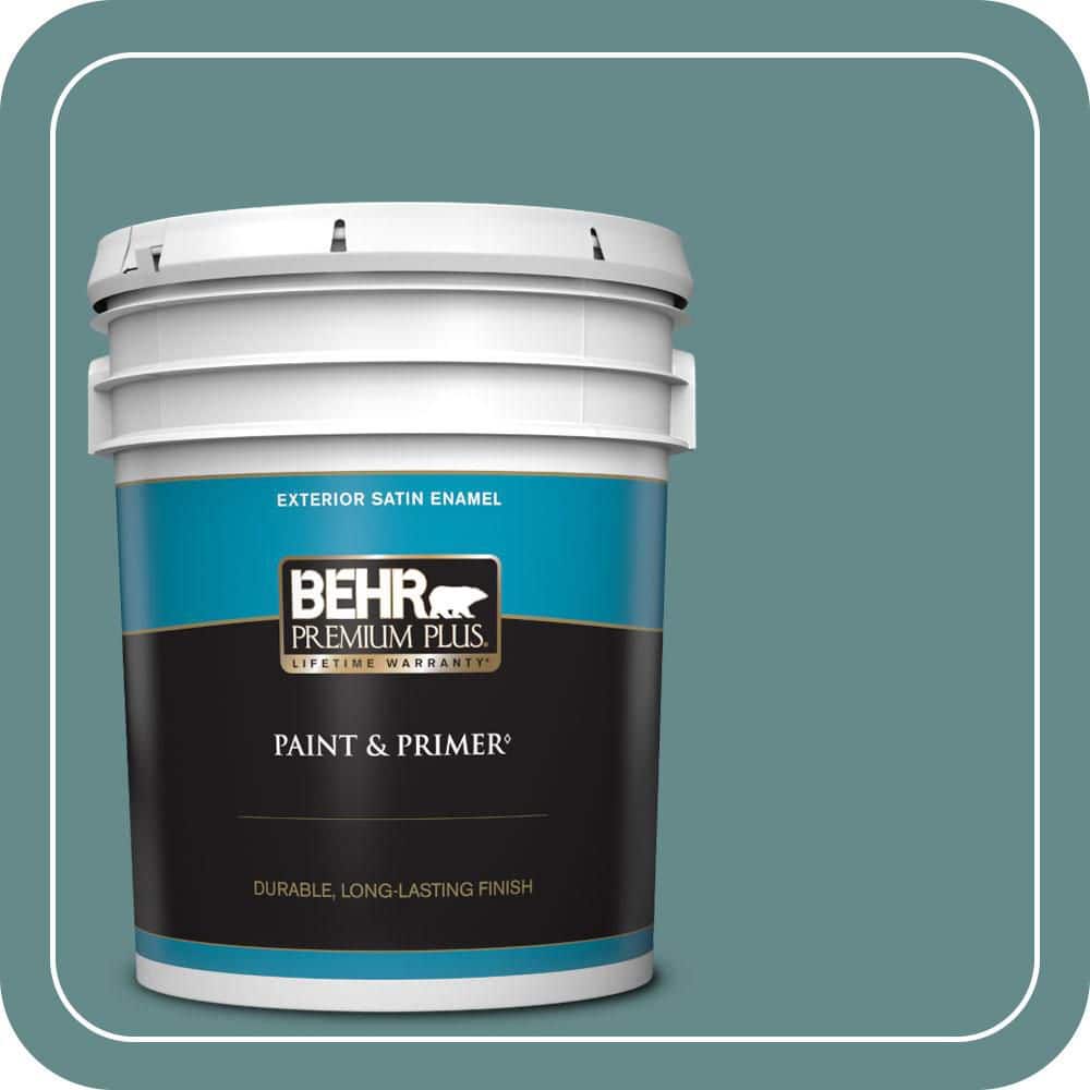 BEHR PREMIUM PLUS 5 gal. #S440-5 Tasmanian Sea Satin Enamel Exterior Paint & Primer
