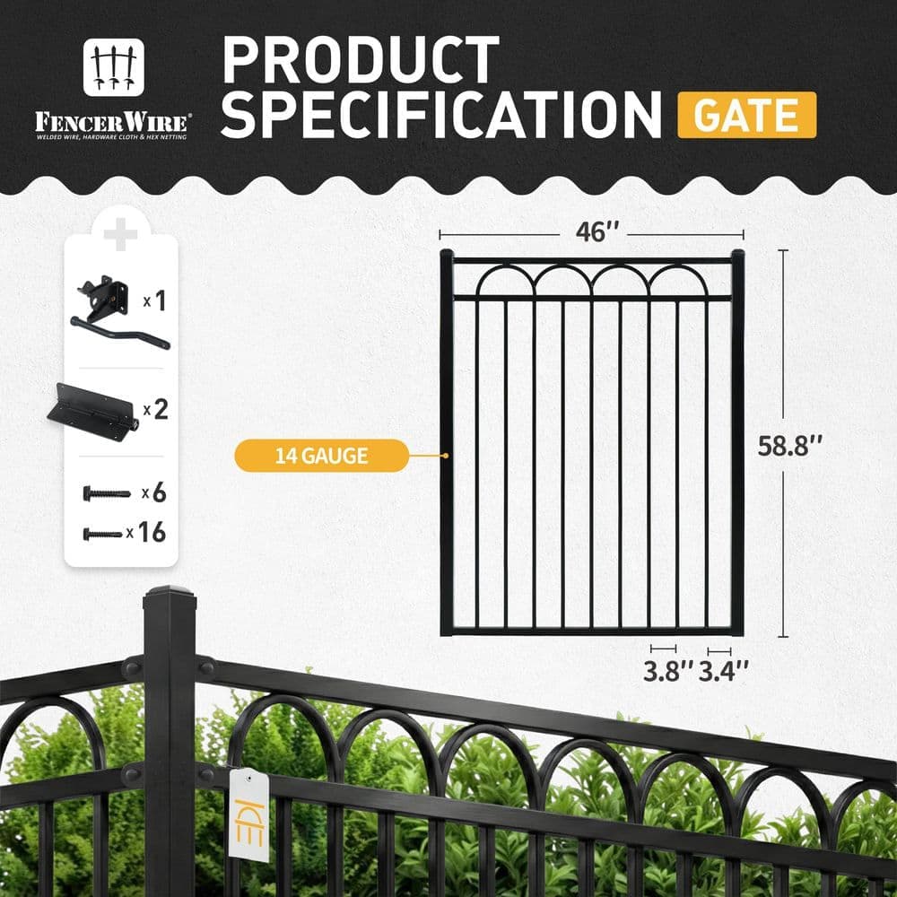 Fencer Wire Anti-Rust 4 ft. x 5 ft. Black Steel Arc Flat Top Fence Gate (1-Pack) (2)