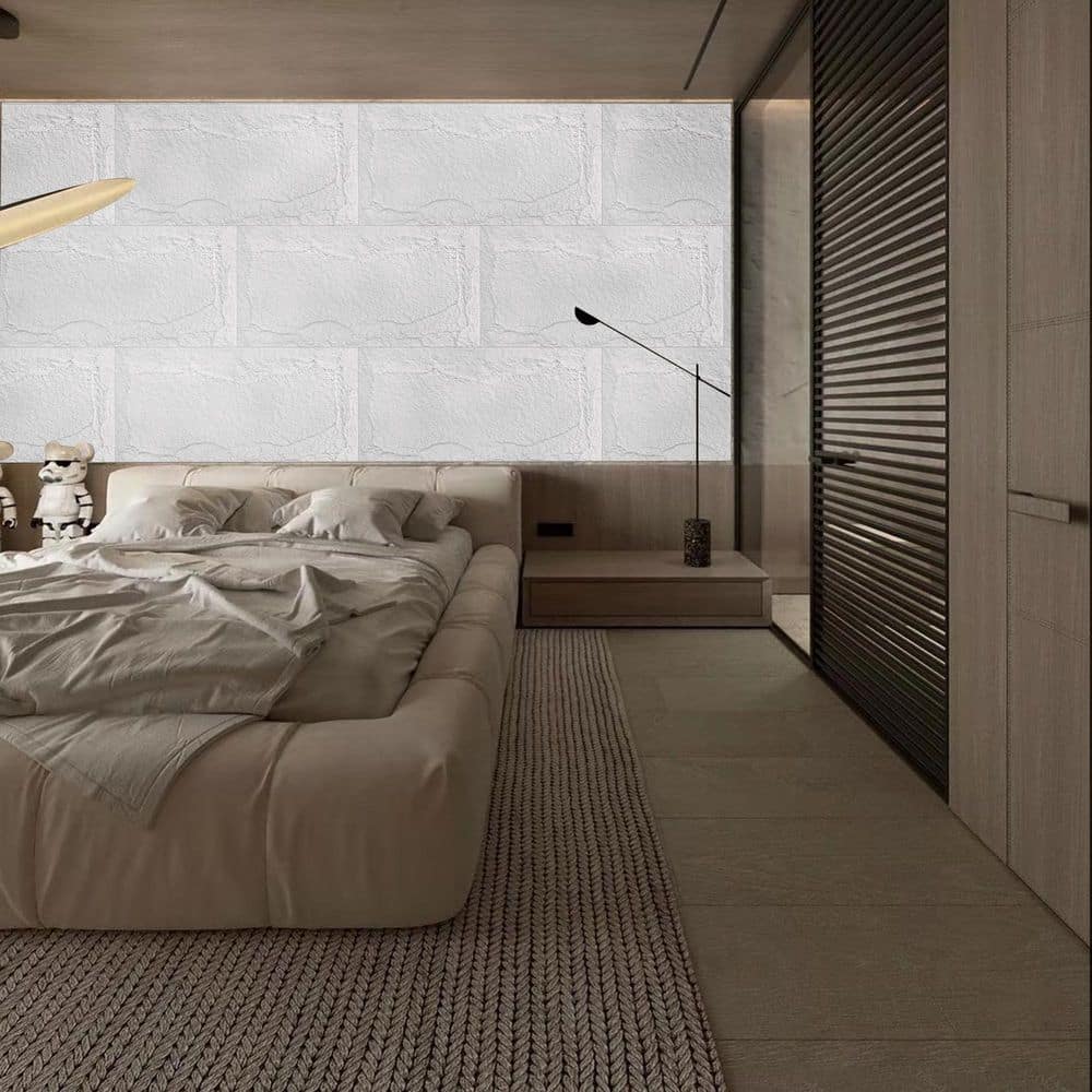 Runesay 8 Pieces 48 in. W x 24 in. L White 3D Faux Stone Wall Siding Panels, PU Wainscoting Panel for Wall Decor (2)
