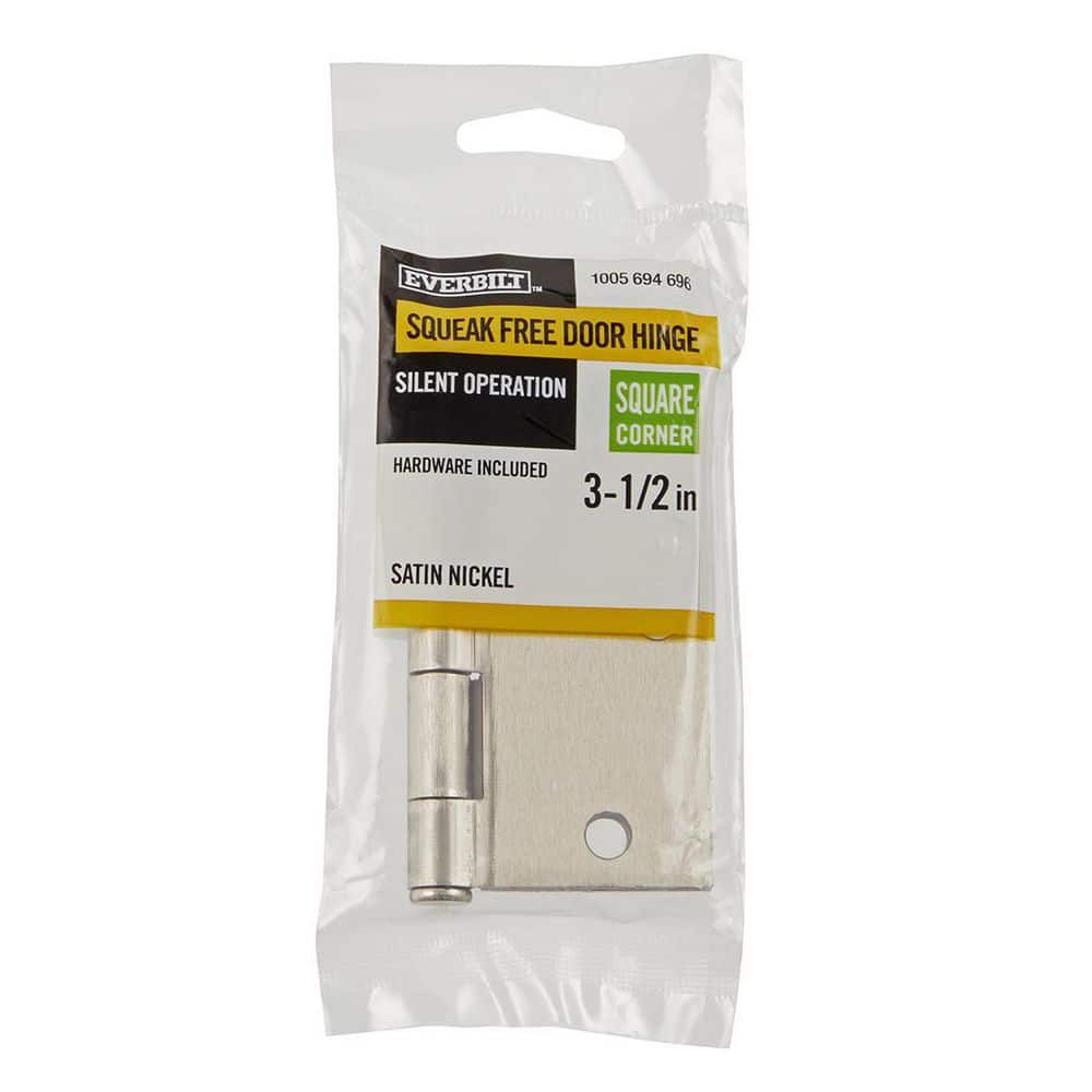 Everbilt 3-1/2 in. Square Radius Satin Nickel Squeak-Free Door Hinge (2)