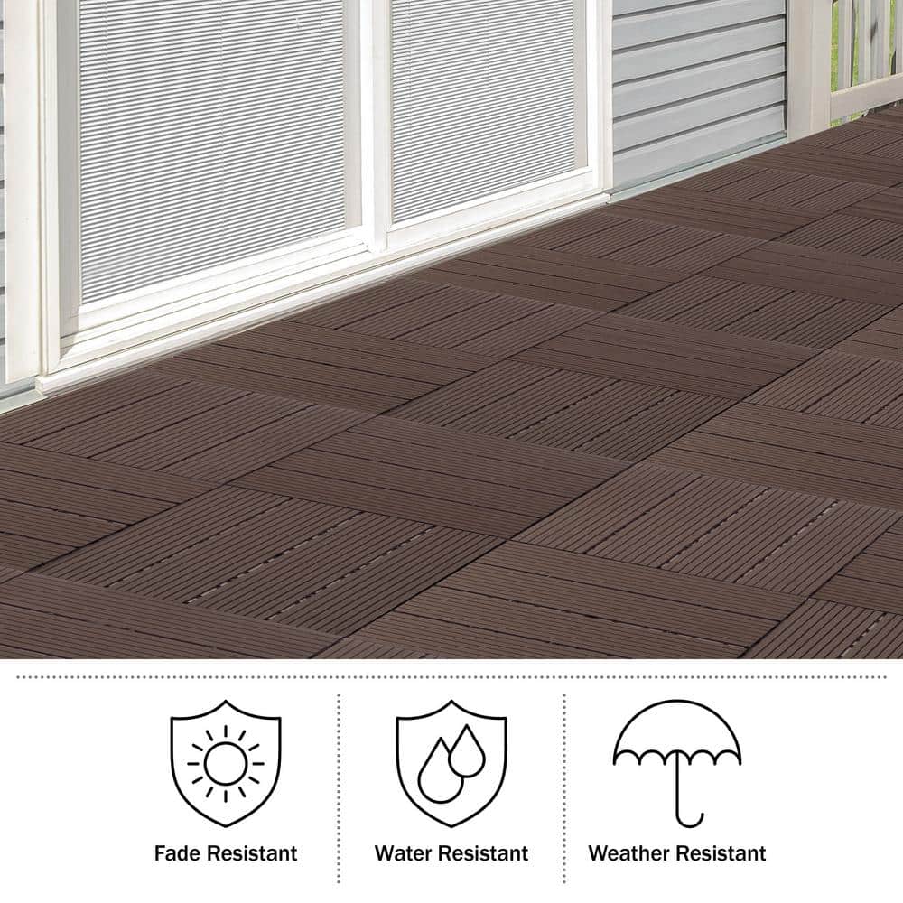 Pure Garden 0.97 ft. x 0.97 ft. Slate Composite Deck Tile in Mocha (30-Per Pack) (3)