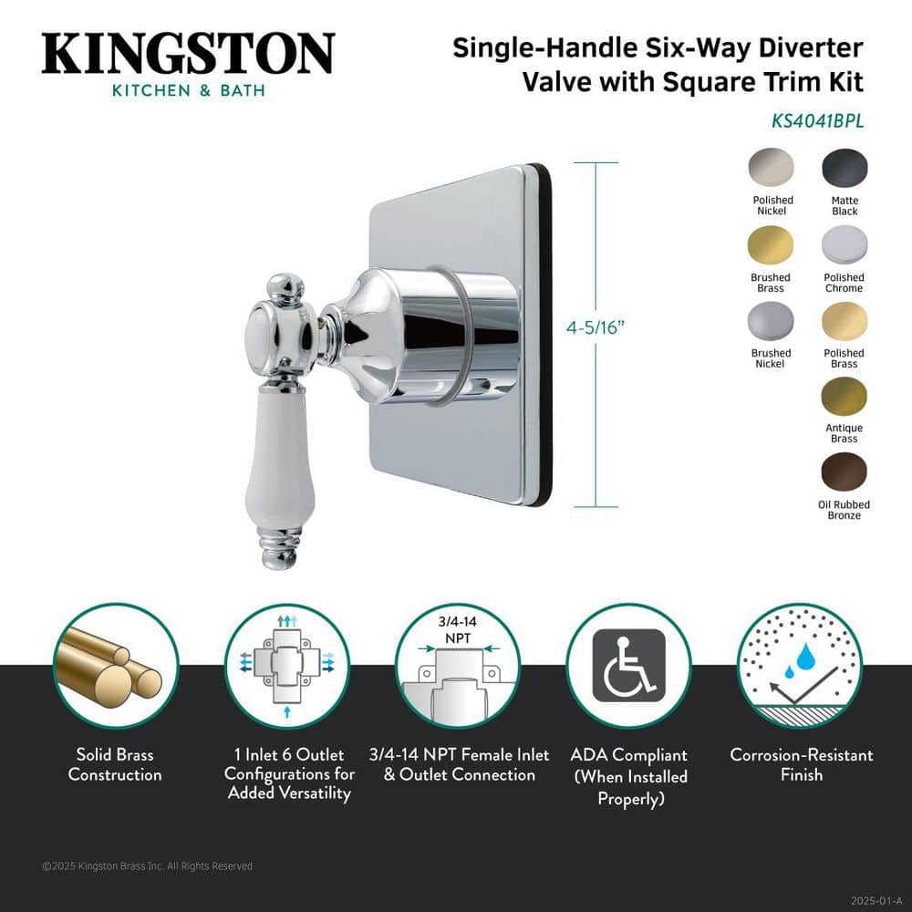 Kingston Brass Bel-Air 3/4 in. Single-Handle 1-Hole Wall Mount 6-Way Diverter Valve with Trim Kit in Polished Nickel (2)
