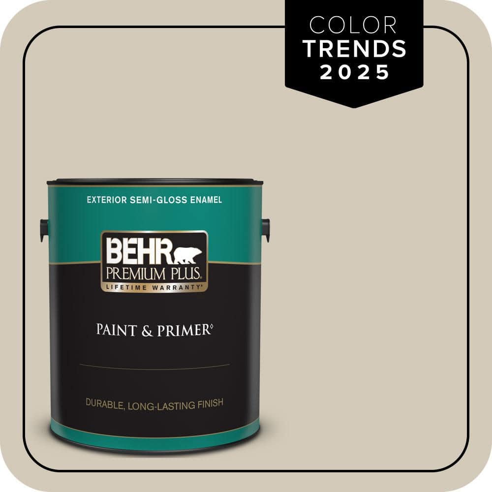BEHR PREMIUM PLUS 1 gal. Designer Collection #DC-010 Even Better Beige Semi-Gloss Enamel Exterior Paint & Primer