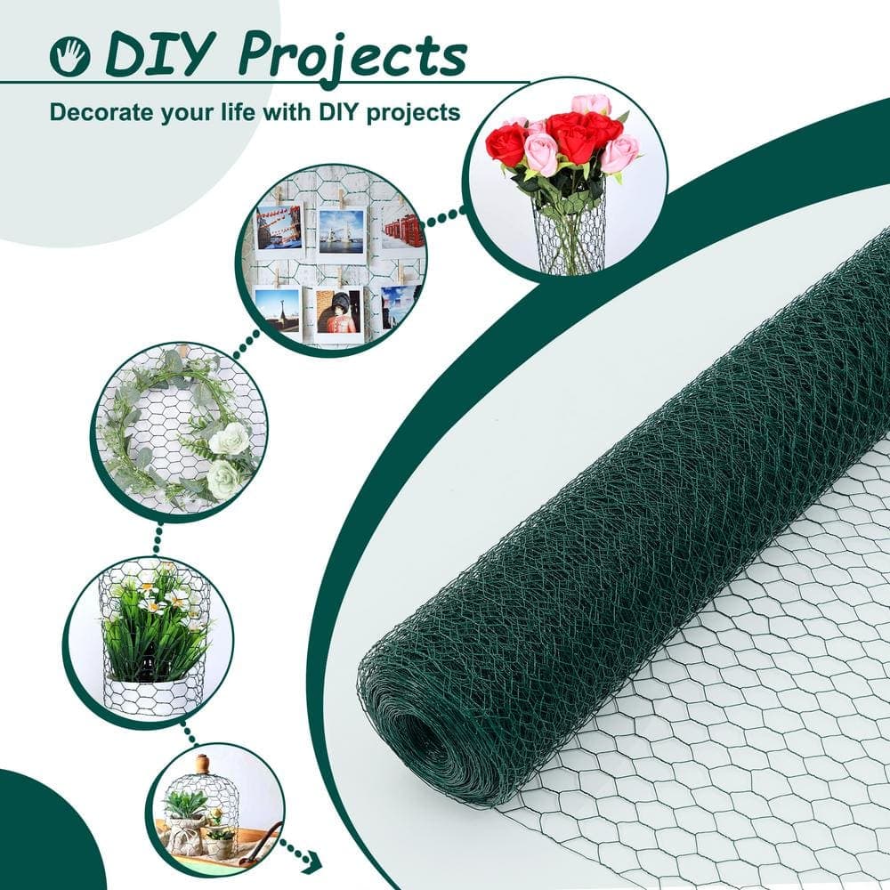 WRIGHTMASTER 43.2 in. x 196.85 ft. Galvanized Hexagonal Floral Green Mesh, Anti-Rust Chicken Wire Poultry Netting Cage (2)