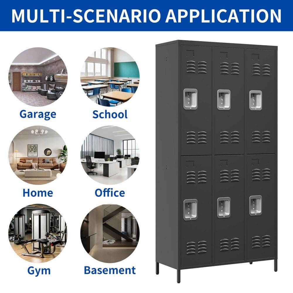 Tahanbath 15.75 in. W x 35.43 in. D x 71.97 in. H Black Metal Freestanding Linen Cabinet With Lock (2)