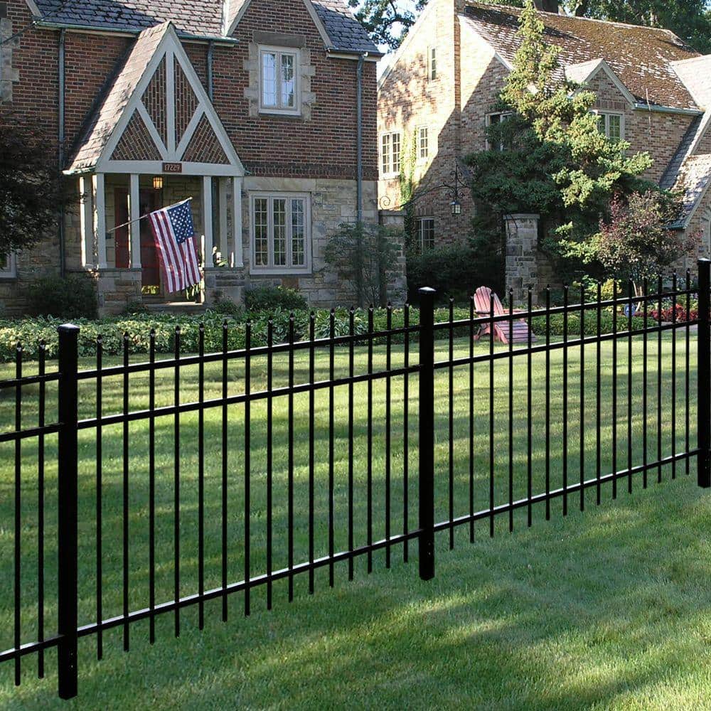Barrette Outdoor Living Cascade Heavy-Duty 2-1/2 in. x 2-1/2 in. x 7-1/3 ft. Black Aluminum Fence Gate Post (2)