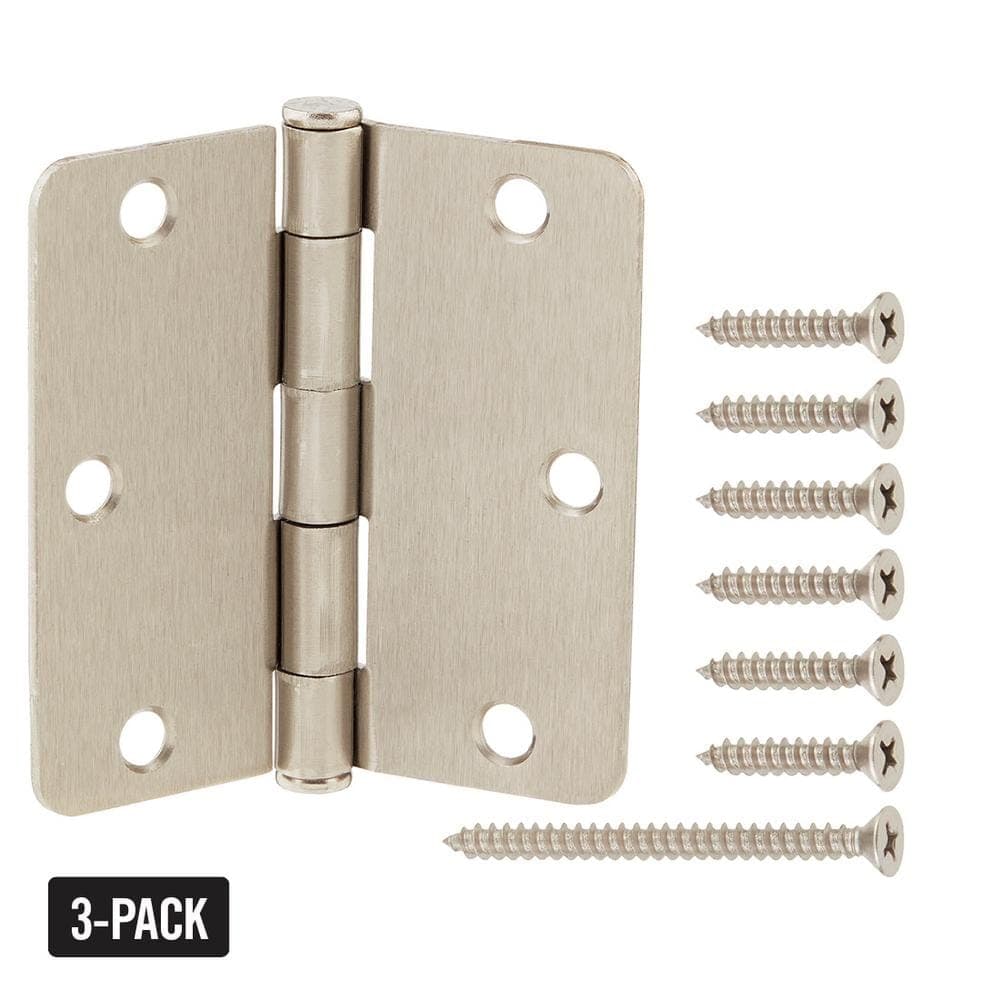 Everbilt 3-Pack 3-1/2 in. x 1/4 in. Radius Satin Nickel Squeak-Free Butt Door Hinge