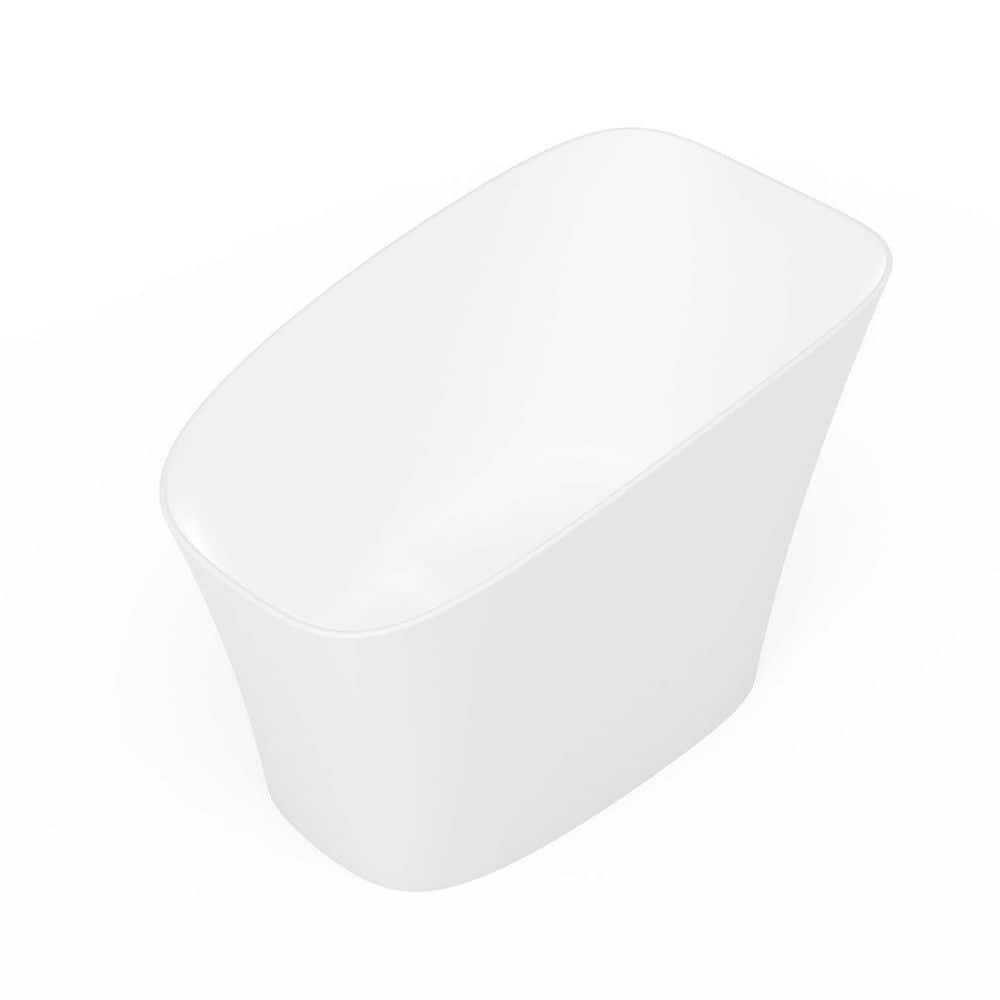 INSTER 51 in. x 29 in.Matte White Solid Surface Artificial Deep Soaking Bathtub-Freestanding,Ideal with Seat for Small Bathroom (3)