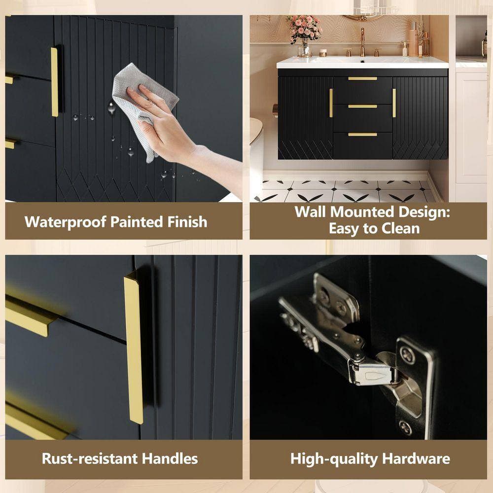 COWLOWN 36 in. W x 18 in. D x 20.3 in. H Bathroom Black Linen Cabinet (3)