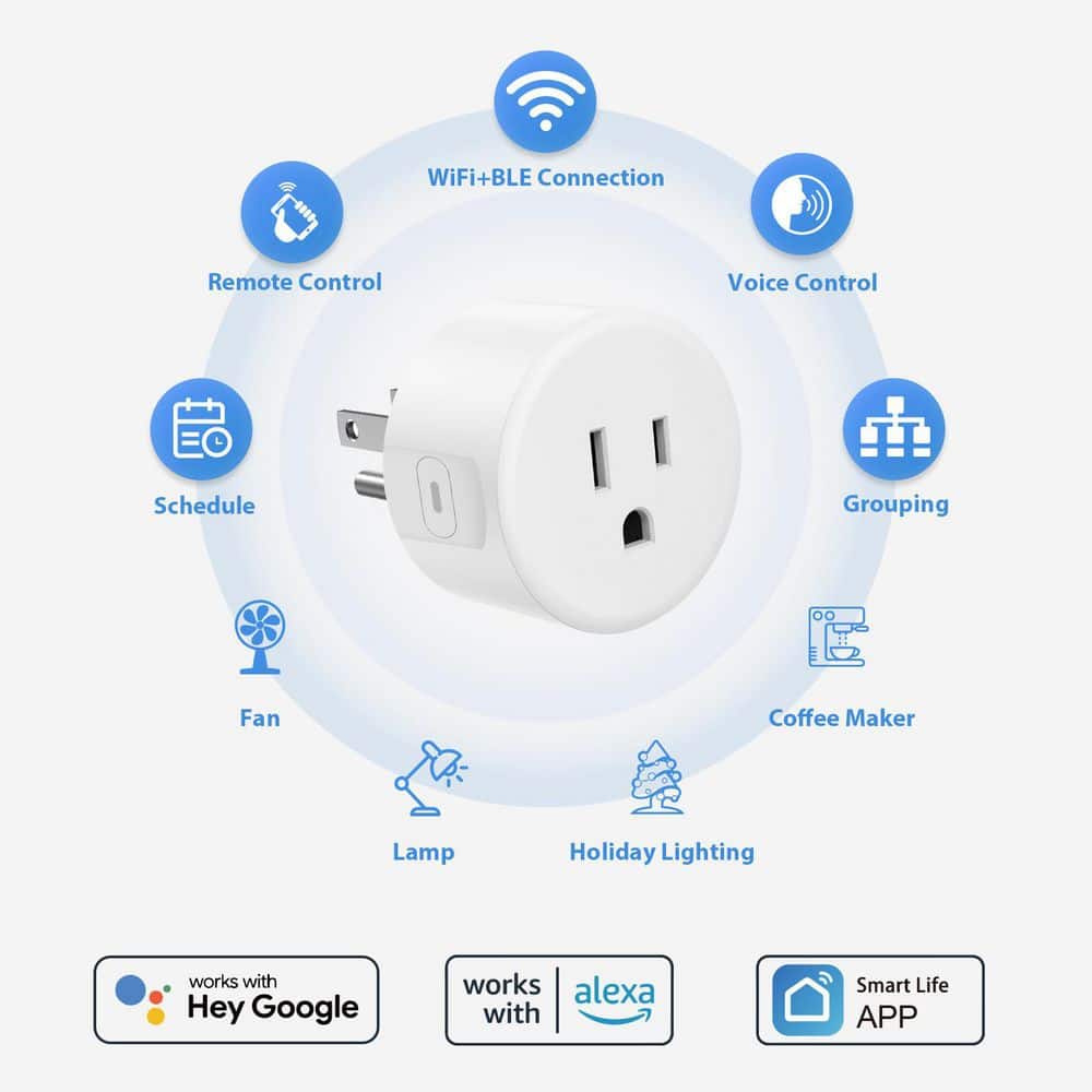 Aoibox 15A 120-Volt WiFi Smart Plug Outlet Voice Control Remote Timer Function Alexa Google Home Compatible White (2)
