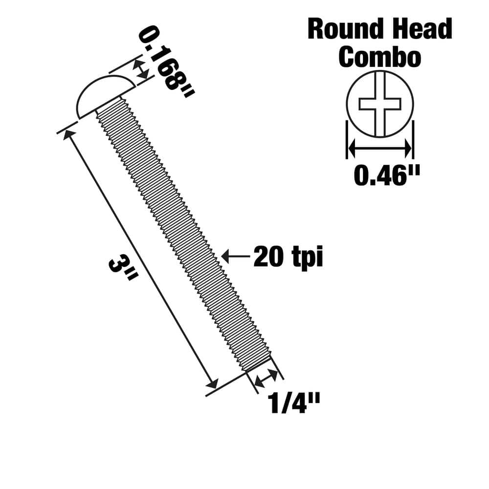 Everbilt 1/4 in.-20 x 3 in. Phillips-Slotted Round-Head Machine Screws (10-Pack) (3)