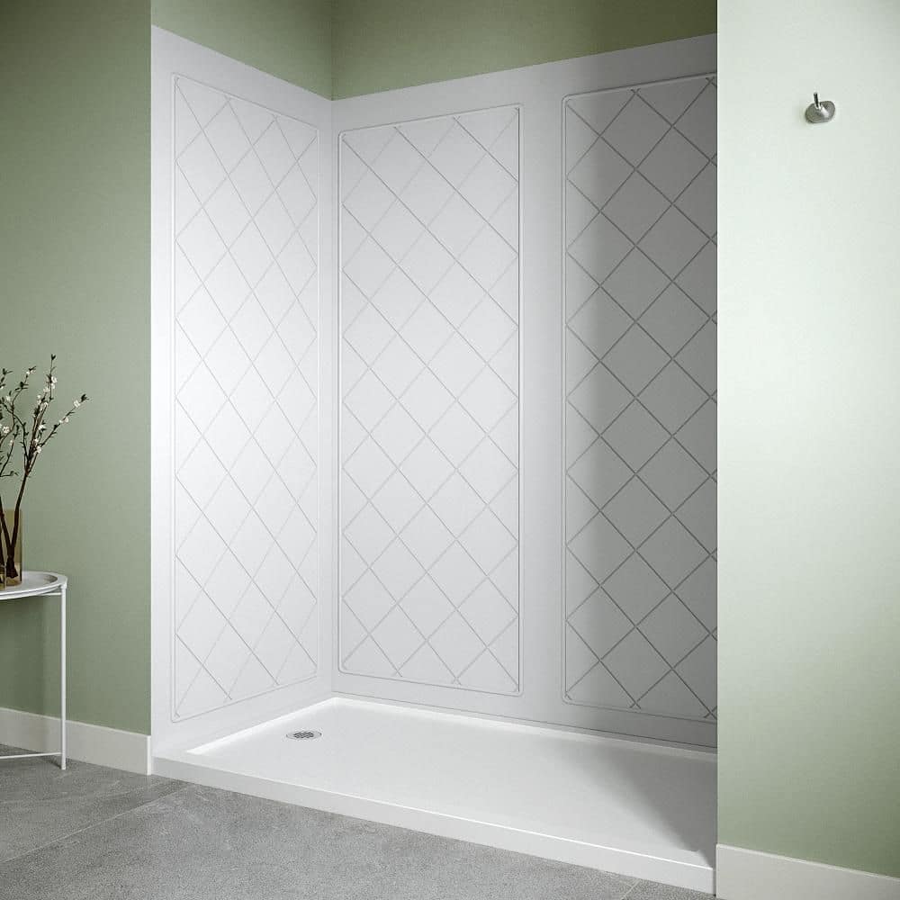 Streamline DSH-1640-178 30 in. L x 60 in. W x 76 in. H 4-Piece Glue-Up Alcove Shower Surround in White XT Tile Finish (2)