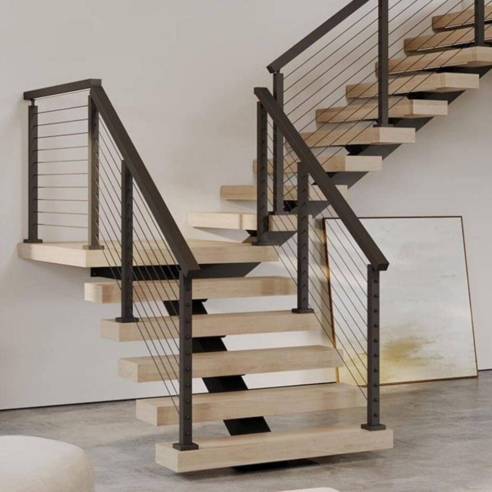 Afoxsos 6'6 x 2.4 Matte Black Stainless Steel Flat Top Rail Handrail Indoor Outdoor Deck Stair Railing Kit (3)