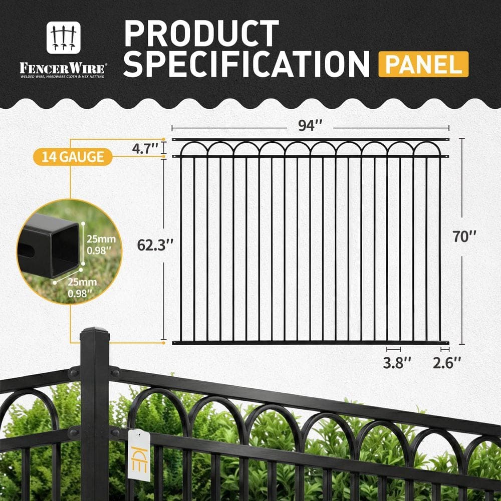 Fencer Wire Heavy Duty, Anti-Rust 8 ft. x 6 ft. Black Steel Space Bar Arc Decorative Garden Fence Panel (5-Pack) (2)