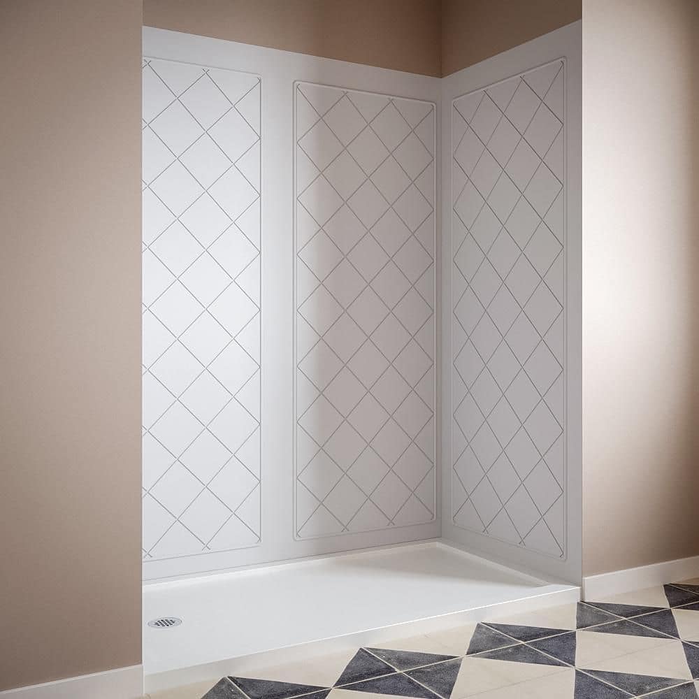 Streamline DSH-1580-169 32 in. L x 60 in. W x 76 in. H 4-Piece Glue-Up Alcove Shower Wall Surround in White Tile Finish (3)