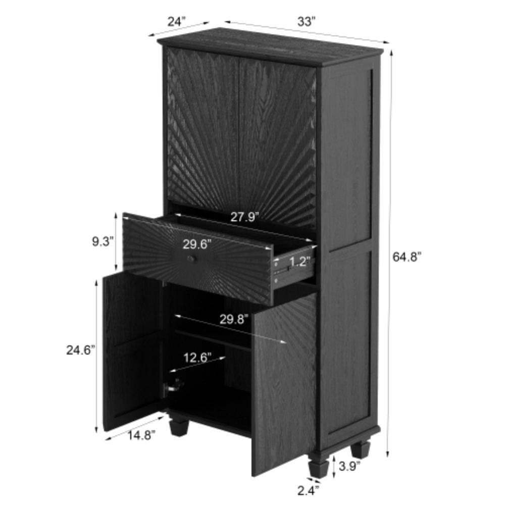 Unbranded 33 in. W x 24 in. D x 64.8 in. H Bathroom Black Linen Cabinet (2)