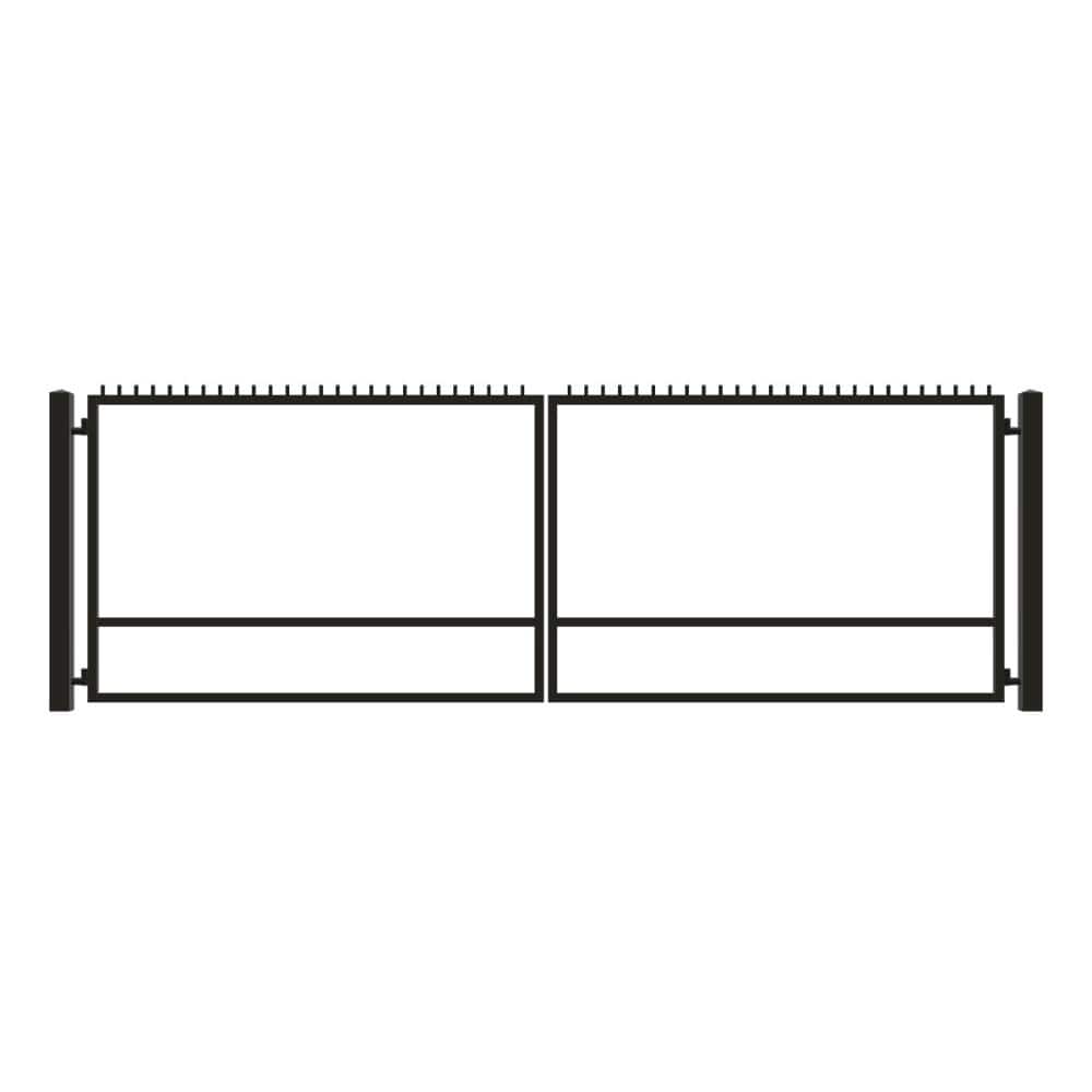 Unbranded Driveway Gate — Swing, Center, Finials, Black — 226"W x 72"H (1)