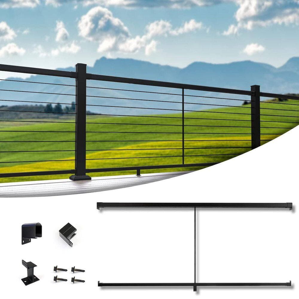 Afoxsos Aluminum Handrail Kit 2.3 in.  x 78 in. Black Cable Railing System for Wood Metal Posts Premium Deck Stairs and Railings (2)