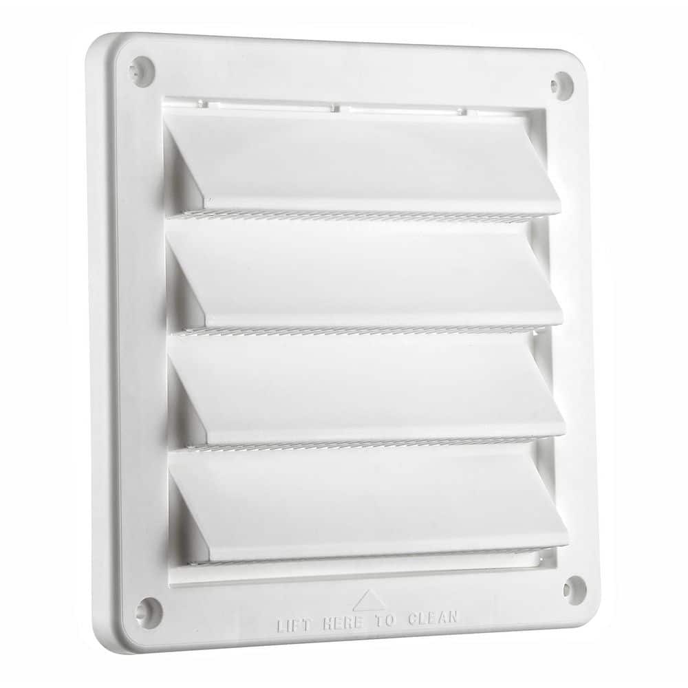Lambro 6 in. White Plastic Fresh Air Intake Vent with Rain Guard and Removable Screen, White