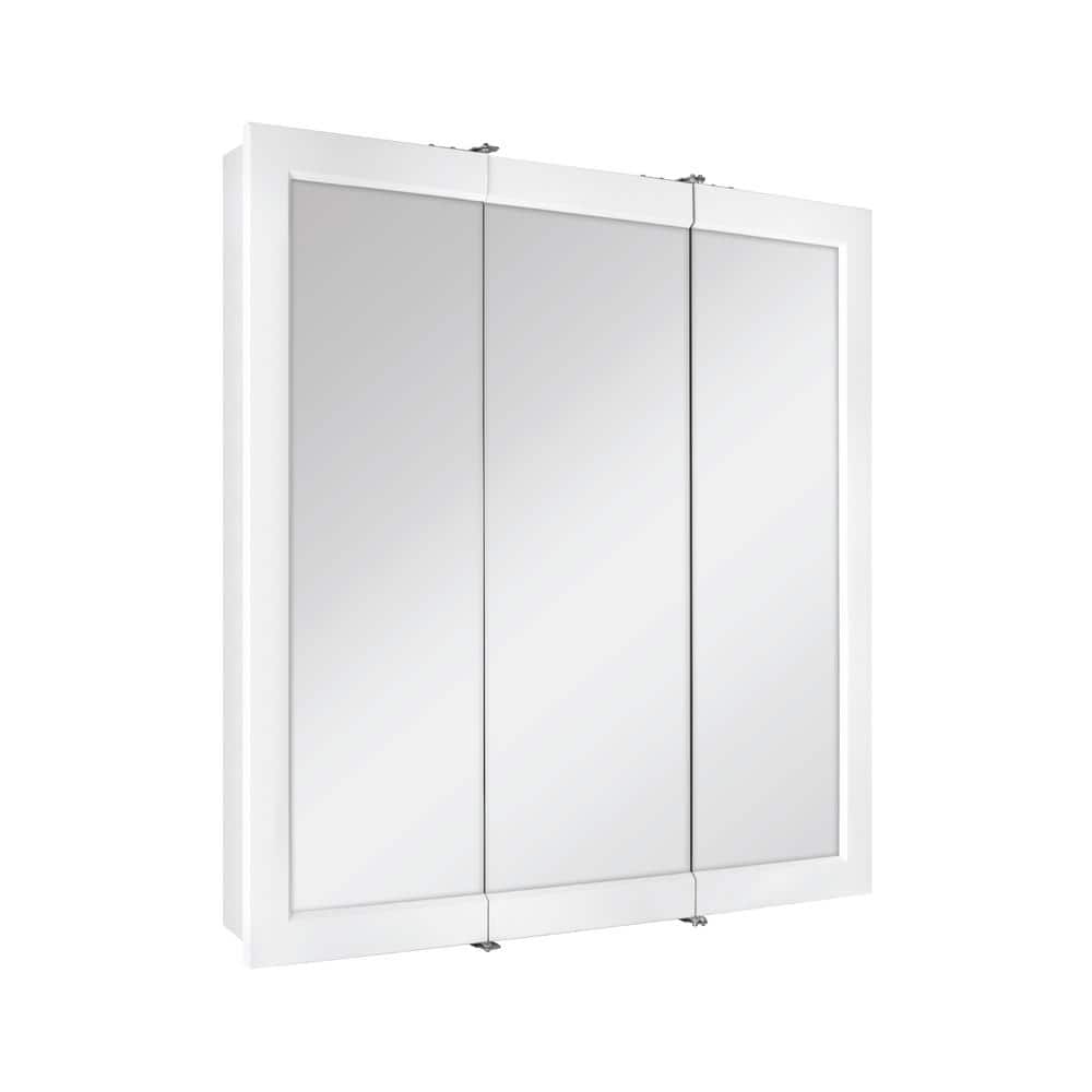 Glacier Bay 30-3/16 in. W x 29 in. H Framed Surface-Mount Tri-View Bathroom Medicine Cabinet with Mirror, White (2)