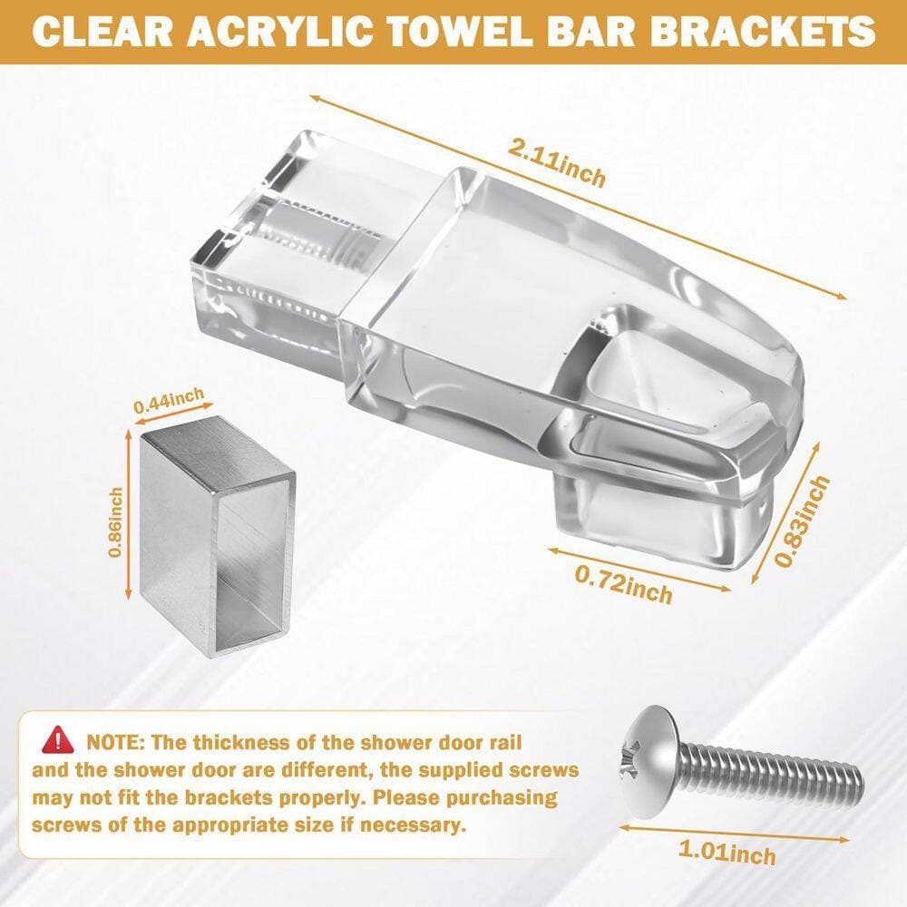 KHKFY Chrome Clear Acrylic Shower Door Towel Bar Brackets with Sleeve for Framed Sliding Doors Silver Kit Set (2)