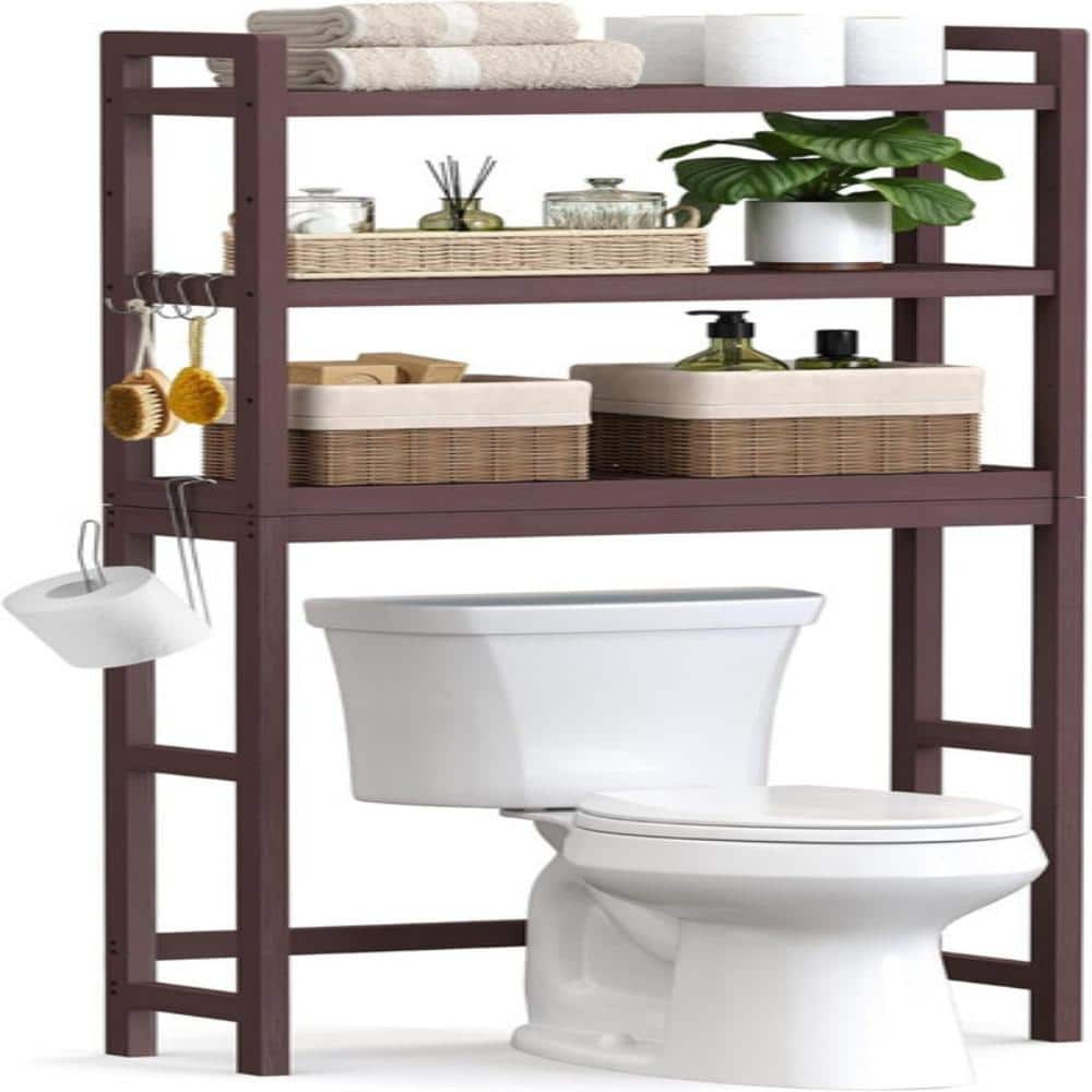 Whatseaso 24.8 in. W x 66.9 in. H x 10.2 in. D Brown Over The Toilet Storage with Adjustable Shelf (3)