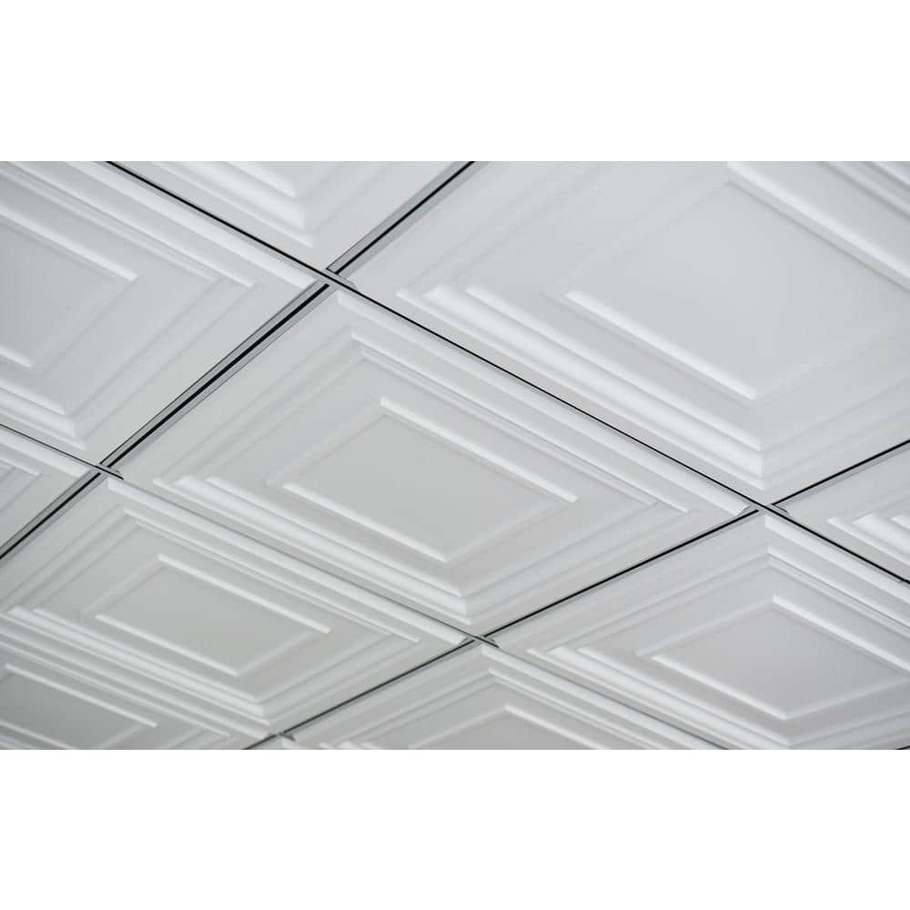 Art3dwallpanels Square Relief PVC White 2 ft. x 2 ft. Drop in Ceiling Tiles (48 sq. ft./case) (3)