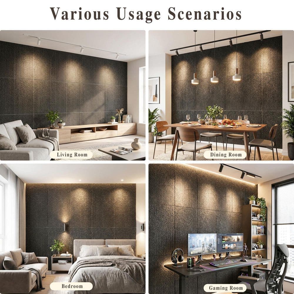 XRAMFY 0.8 in. x 2 ft. x 3.9 ft. Black 3D Faux Stone Texture Finish Square Edge Polyurethane Decorative Wall Paneling (4-Pack) (3)