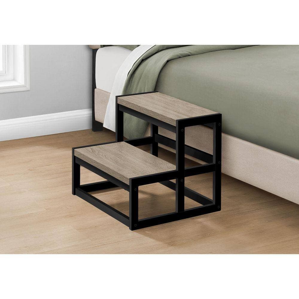 KIWDZFU 2-Step 5.25 ft. Reach Ladder for Kitchen and Bedroom, Black Metal Frame, Wood-Look Laminate Steps, 300 lbs Capacity (2)