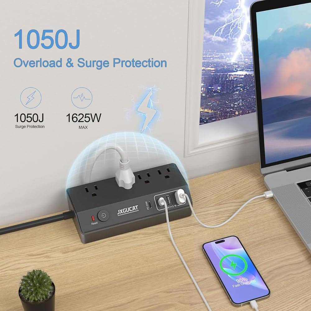 Ahfiwaso 10' Desk Clamp Surge Protector Power Strip, PD20W Fast Charging Station with 4 AC Outlets and 4 USB Ports(2 USB-C) Black (3)