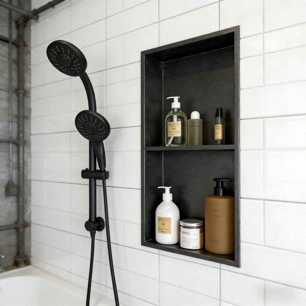 Boosicavelly 11.8 in. W x 31.50 in. H x 4 in. D Shower Niche Double Shelf in Matte Black (2)