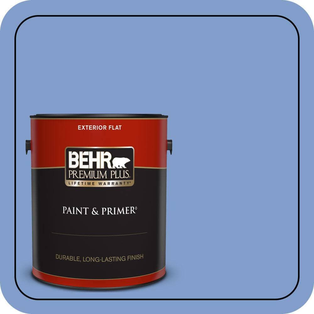 BEHR PREMIUM PLUS 1 gal. #BIC-09 Caribbean Sky Flat Exterior Paint & Primer (1)