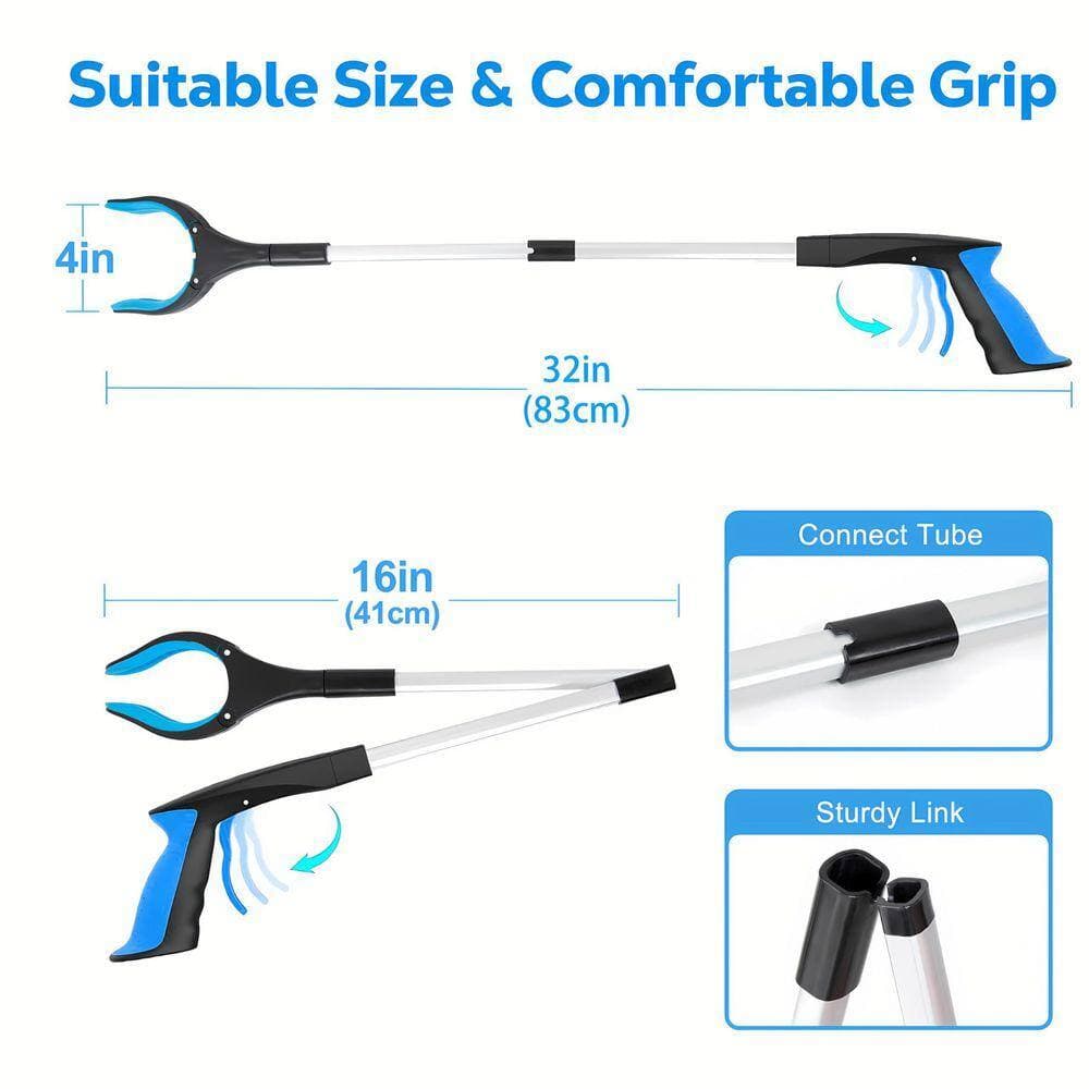 Justincity 32 in. Foldable Grabber Reacher Tool Extra Long Heavy Duty Pick Up Stick Rotating Jaw Magnet Blue (3)