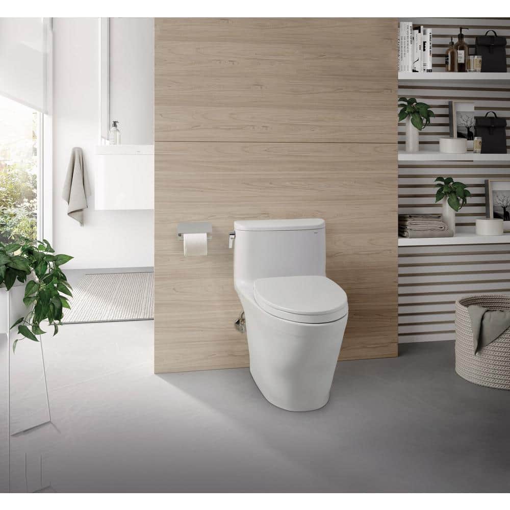 TOTO Nexus 12 in. Rough In One-Piece 1.28 GPF Single Flush Elongated Toilet with CEFIONTECT in Cotton White, Seat Included (2)