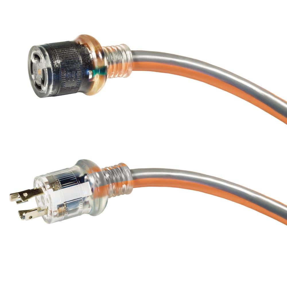 RIDGID 25 ft. 10/4 Heavy Duty Outdoor L14-30 Amp Generator Extension Cord with Lighted End, Orange/Grey (4)