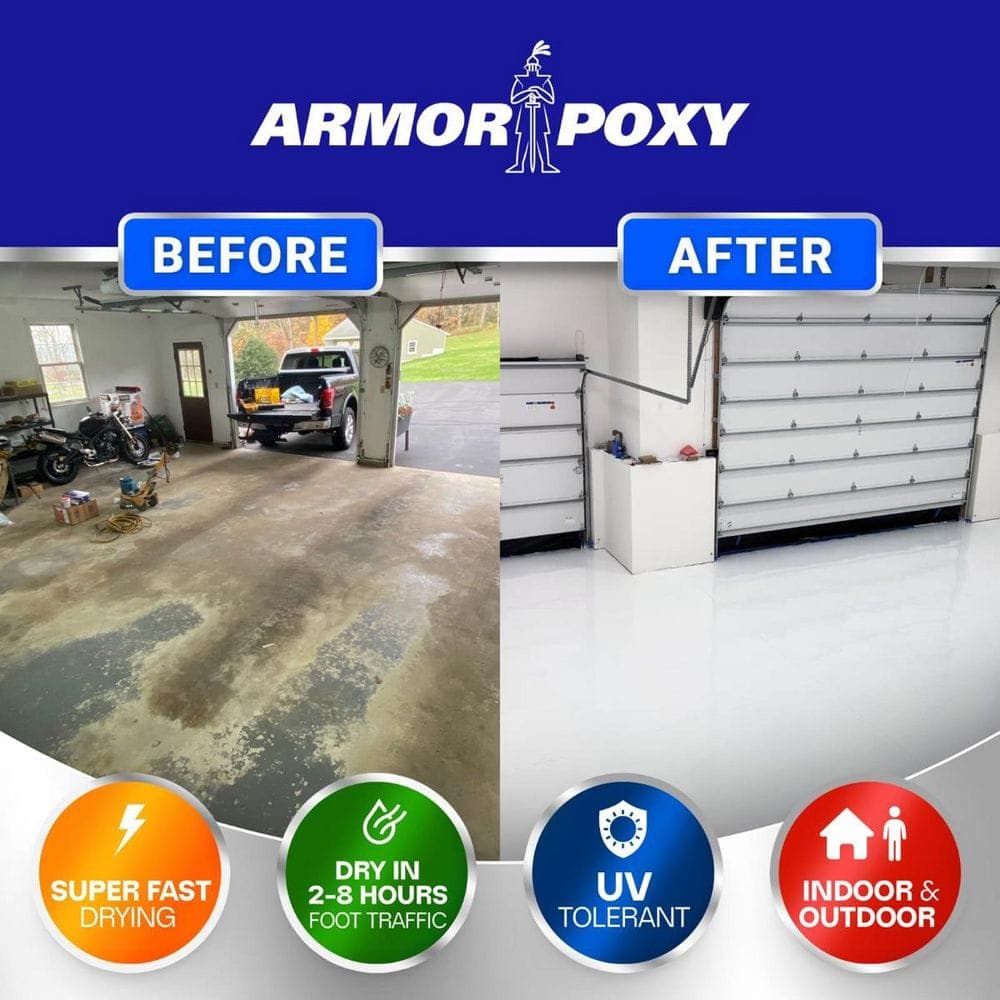 ARMORPOXY 2 Gal. Clear Gloss 2 Part Epoxy Polyaspartic Interior/Exterior, Concrete Basement and Garage Floor Paint (2)