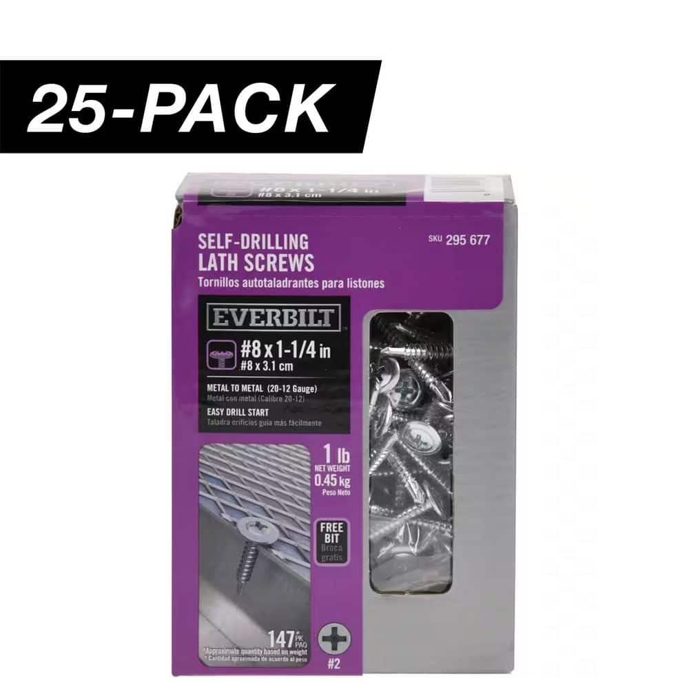 Everbilt 25-Pack 8 x 1-1/4 in. Phillips Drive Truss Head Lath Self-Drilling Screw (25 lbs. / 3,675-Piece)
