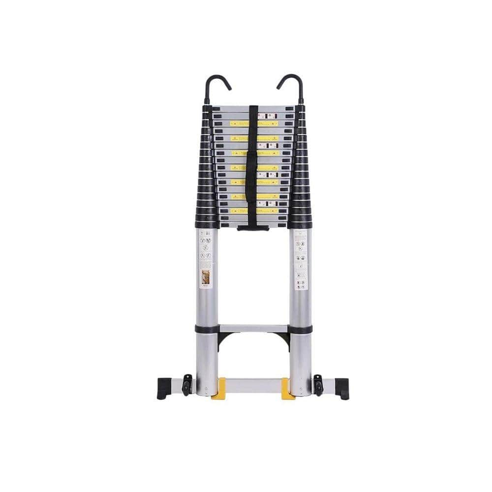 KIWDZFU Telescoping Ladder 26.2 ft. Reach Aluminum Multi-Purpose Lightweight Extension Ladder with Tool Tray 330 lbs. Capacity (1)
