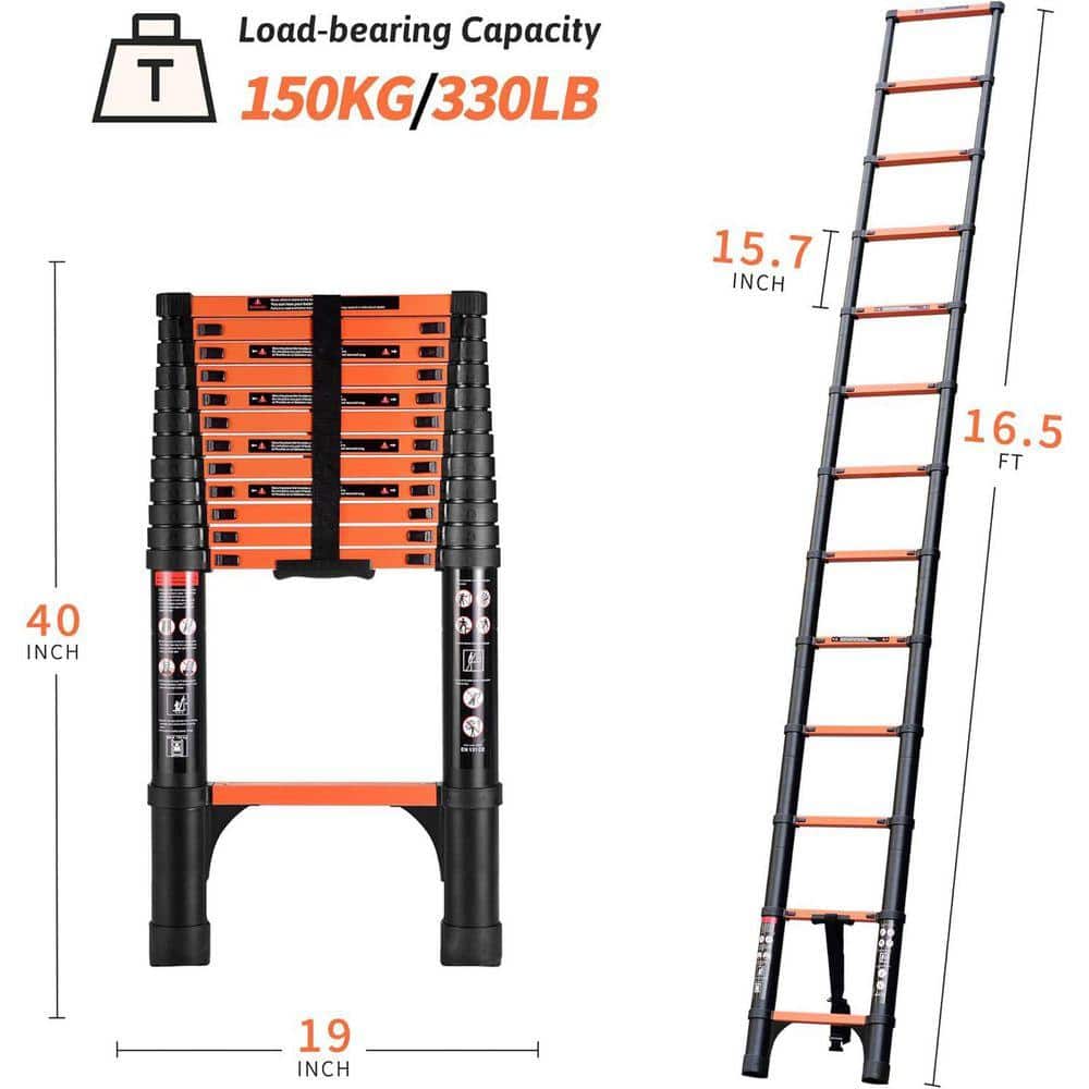 KIWDZFU 16.5FT Aluminum Telescoping Ladder, Portable Extension Folding Ladder, 330lbs Capacity (3)