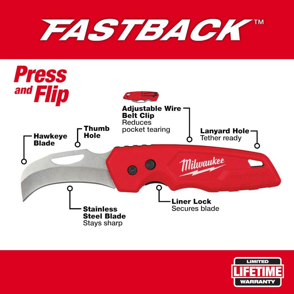 Milwaukee 2.45 in. FASTBACK Stainless Steel Hawkbill Folding Knife with Blade (2)