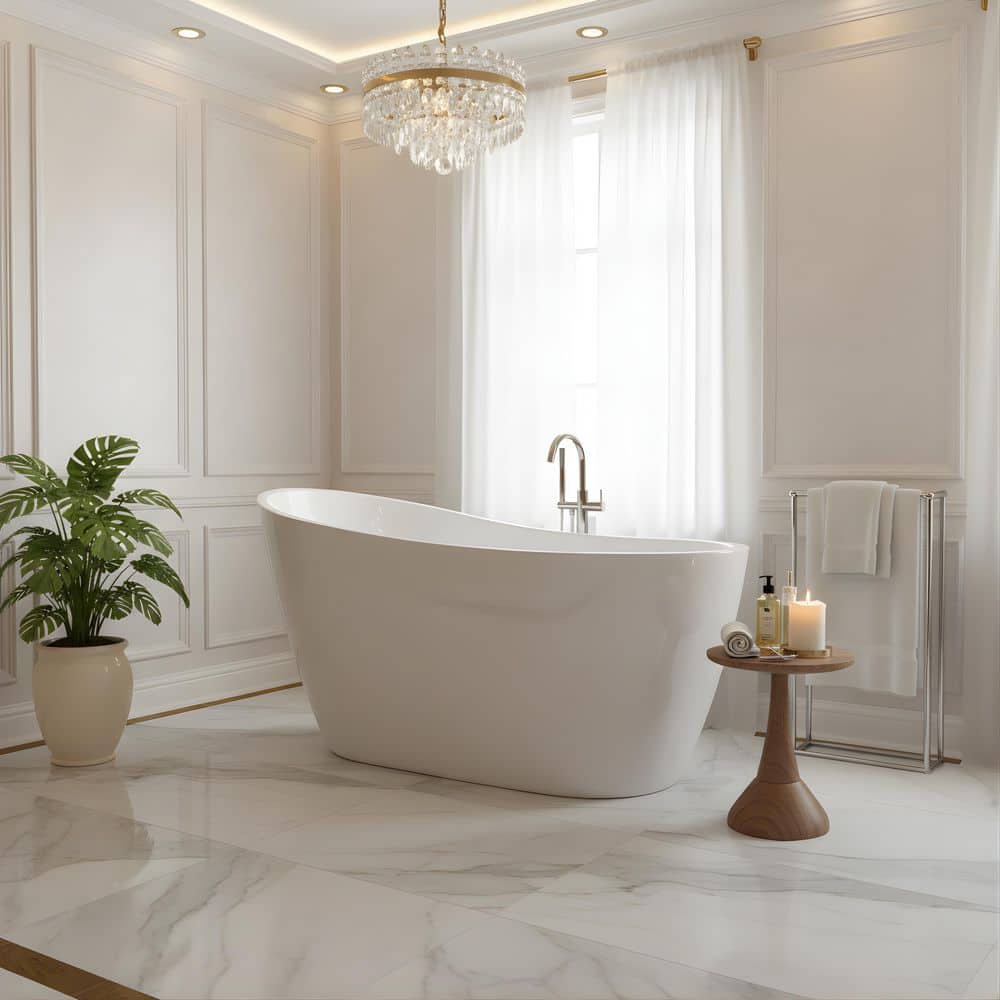 Unbranded Honfleur 28.3 in. Acrylic Flatbottom Freestanding Soaking Bathtub with Right Drain