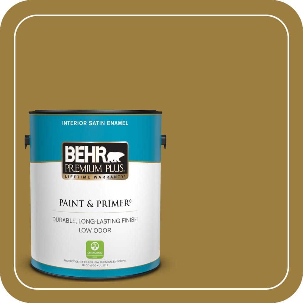 BEHR PREMIUM PLUS 1 gal. #S-H-380 Burnished Bronze Satin Enamel Low Odor Interior Paint & Primer