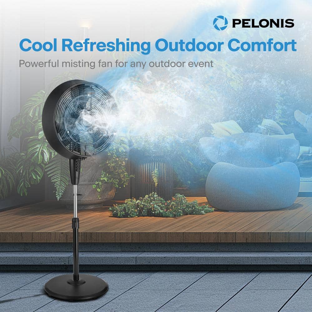 Pelonis 18 in. 3 Speeds Outdoor Misting Pedestal Fan in Black with 80° Oscillation 1600 CFM for up to 500 sq. ft (2)