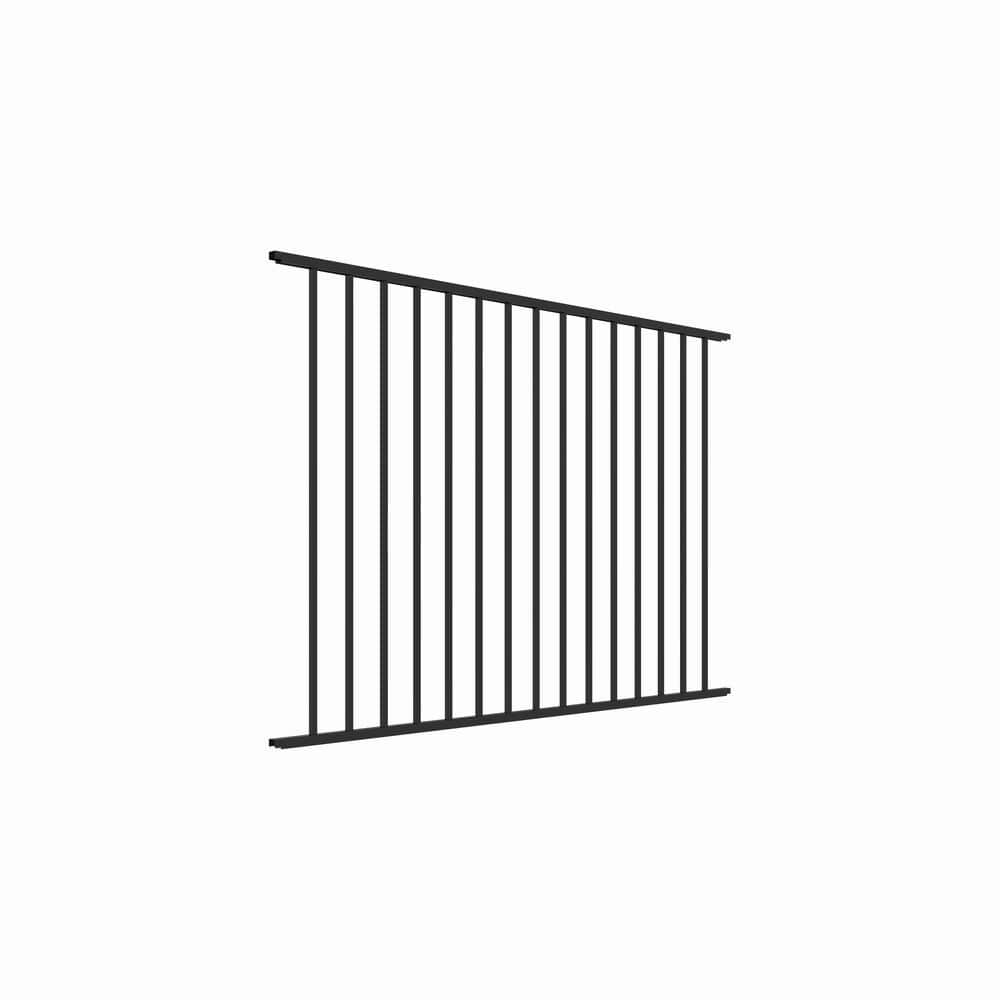 TuffBilt Dillon 2 Rail Flat Top 4 ft. H x 6 ft. Black Aluminum Pre-Assembled Flat Top Spaced Picket Fence Panel (3)