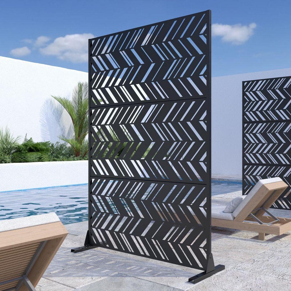 PexFix 6 ft. x 4 ft. Privacy Fence Screen Black Galvanized Metal for Garden Fence in Herringbone Pattern (2)