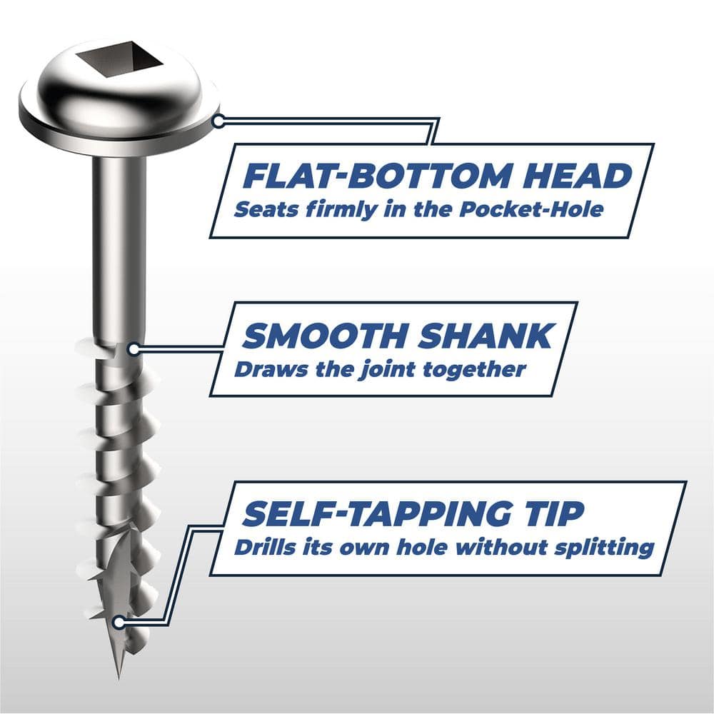 Kreg #8 x 1-1/4 in. Internal Square Drive Round Head Zinc Coarse Pocket-Hole Screw (250-Pack) (4)