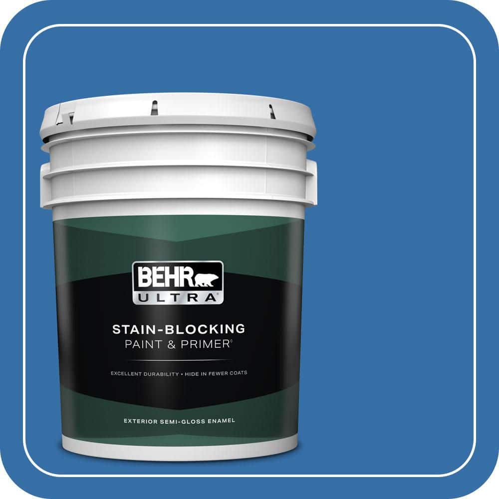 BEHR ULTRA 5 gal. #P520-6 Mega Blue Semi-Gloss Enamel Exterior Paint & Primer