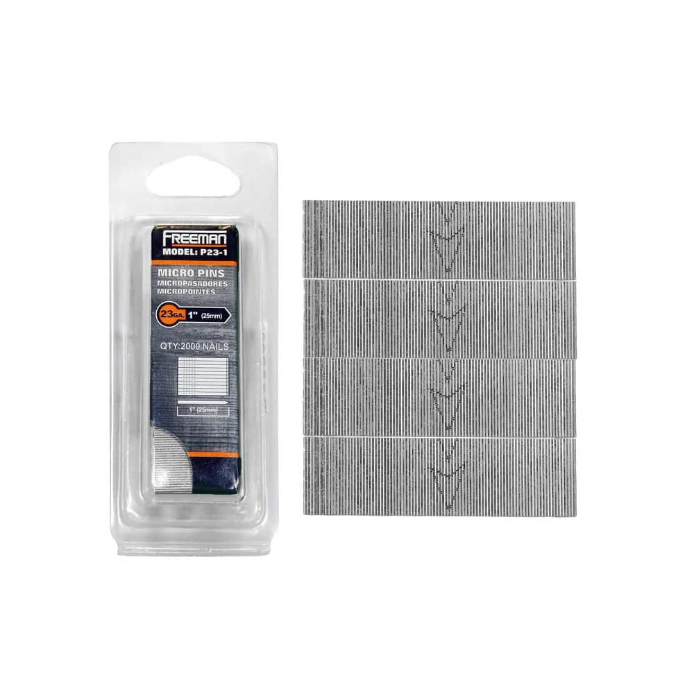 Freeman 23-Gauge 1 in. Glue Collated Finishing/Casing Headless Micro Pins - 2,000 Count - for Trim, Cabinets, Hobbies and Crafts