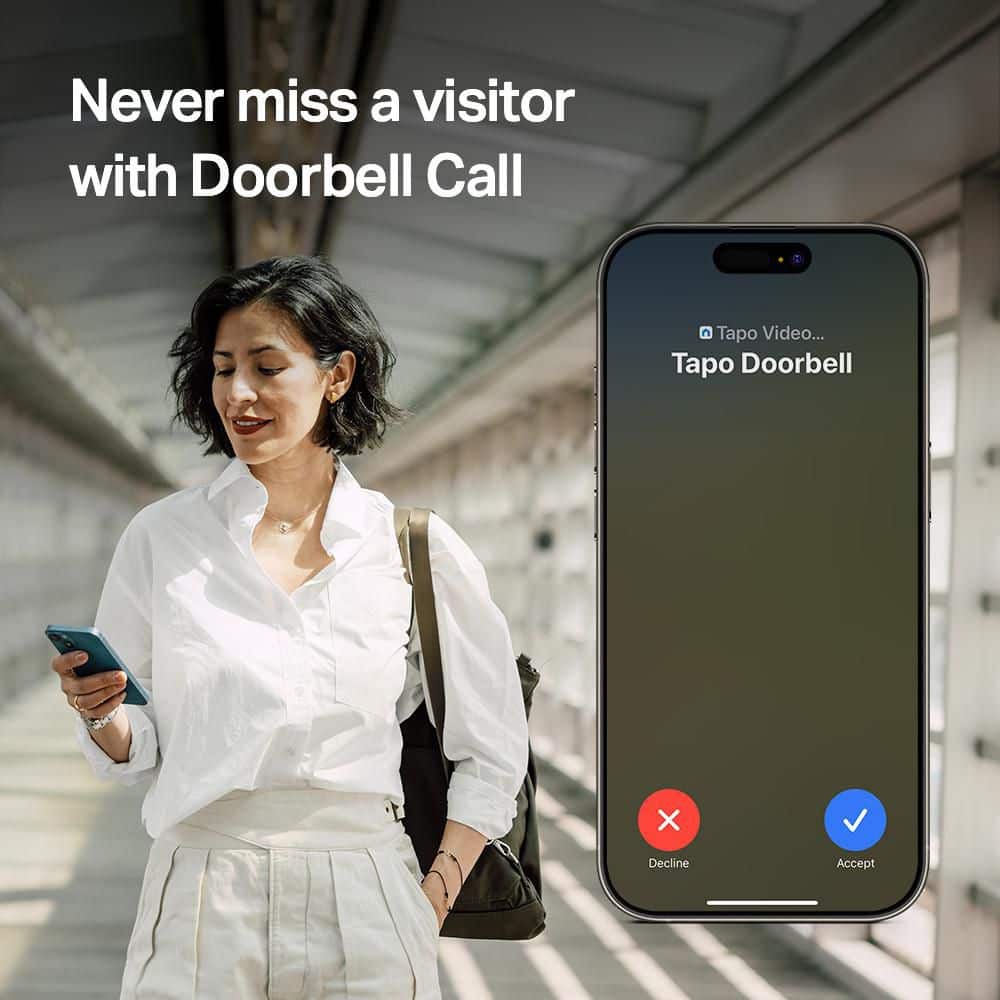 TP-LINK Tapo Smart Live View 2K Battery Powered Video Doorbell , 160° FOV, With SD Card - No Monthly Fees - Black (4)